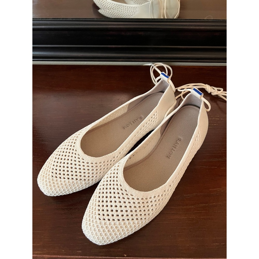 Rothy's Ballet Flats Women 10.5 Vanilla The Wrap Ankle Tie Sustainable Knit Shoe - Picture 2 of 6